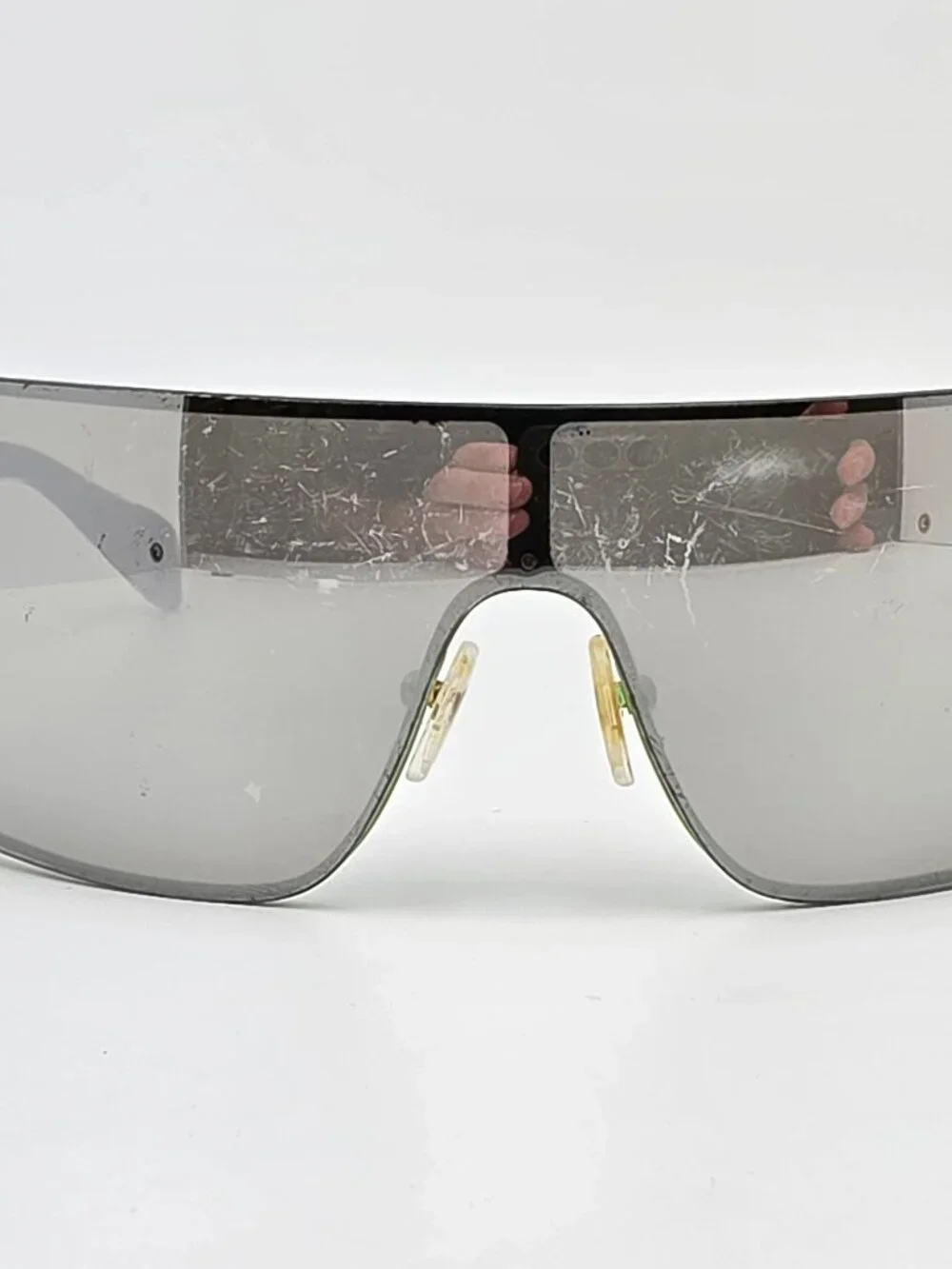 Prada SPS 55O OAW-1I2 Linea Rossa Grey Frame Silver Mirror Shield Sunglasses